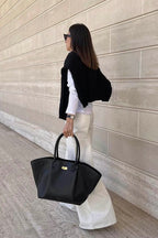 Women's Structured Tote Bag with Gold-Tone Clasp - 3