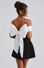 Women's Mini Dress Bardot Neckline with Back Bow and Bubble Skirt - 10