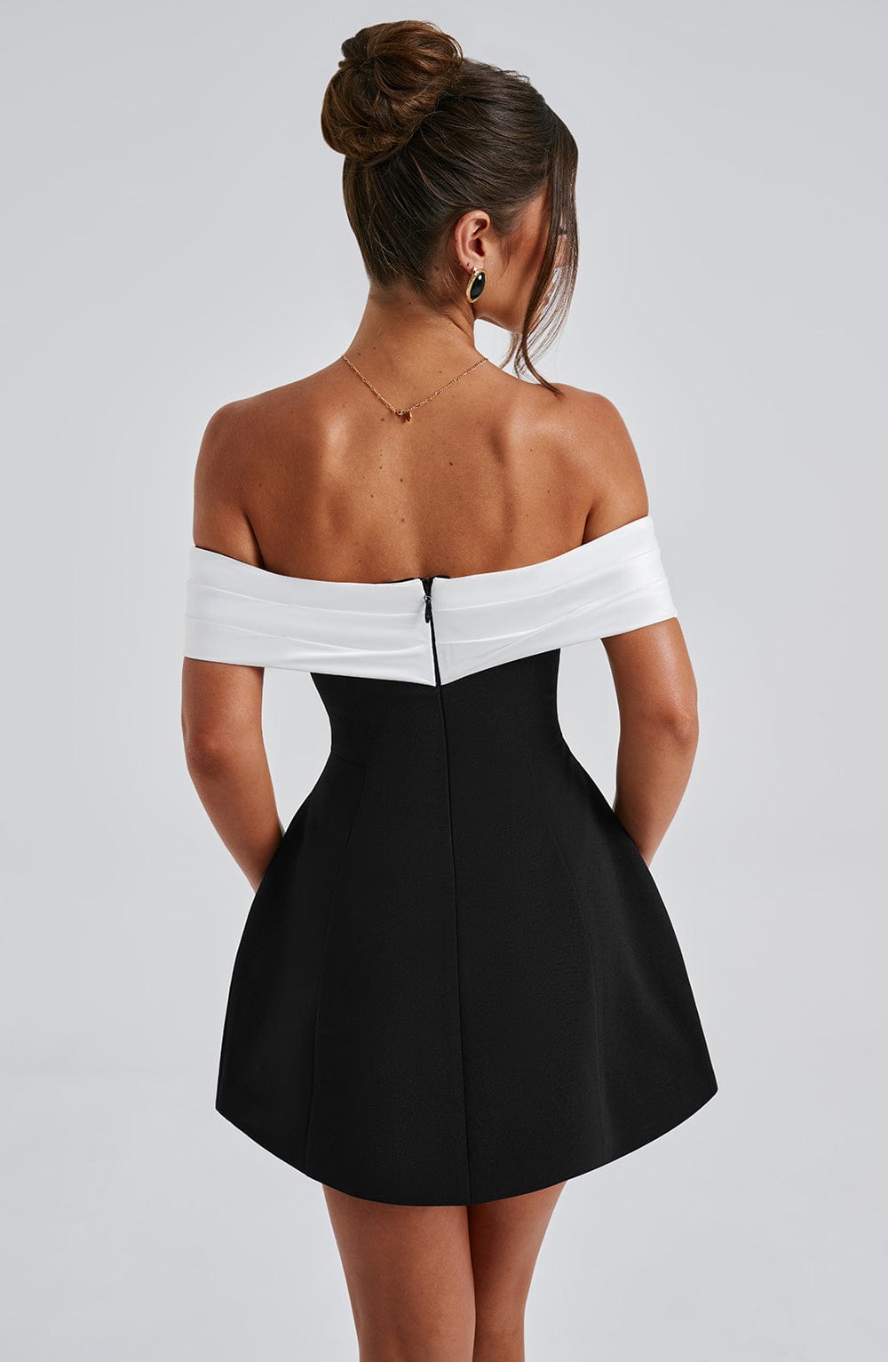 Women's Mini Dress Bardot Neckline with Back Bow and Bubble Skirt - 8
