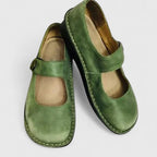 Women's Mary Jane Flats with Adjustable Strap and Round Toe - Green