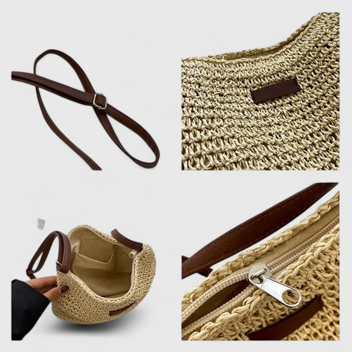 Women's Slouchy Woven Shoulder Bag with Adjustable Strap - 5