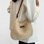 Women's Slouchy Woven Shoulder Bag with Adjustable Strap - 3