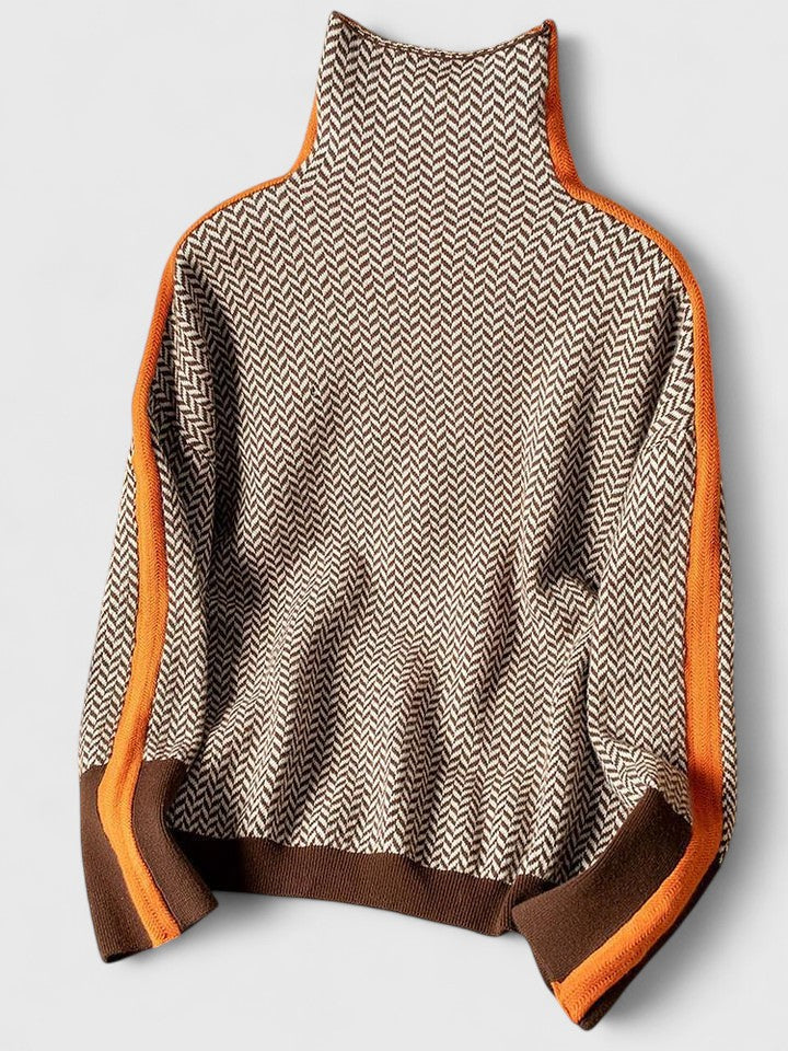 Women's Jumper High Collar with Contrast Stripe - Orange