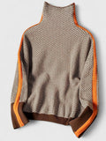 Women's Jumper High Collar with Contrast Stripe - Orange