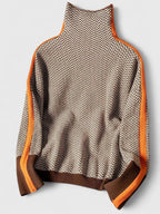 Women's Jumper High Collar with Contrast Stripe - Orange