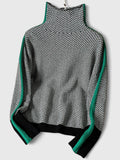 Women's Jumper High Collar with Contrast Stripe - Green