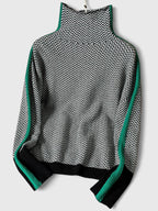 Women's Jumper High Collar with Contrast Stripe - Green