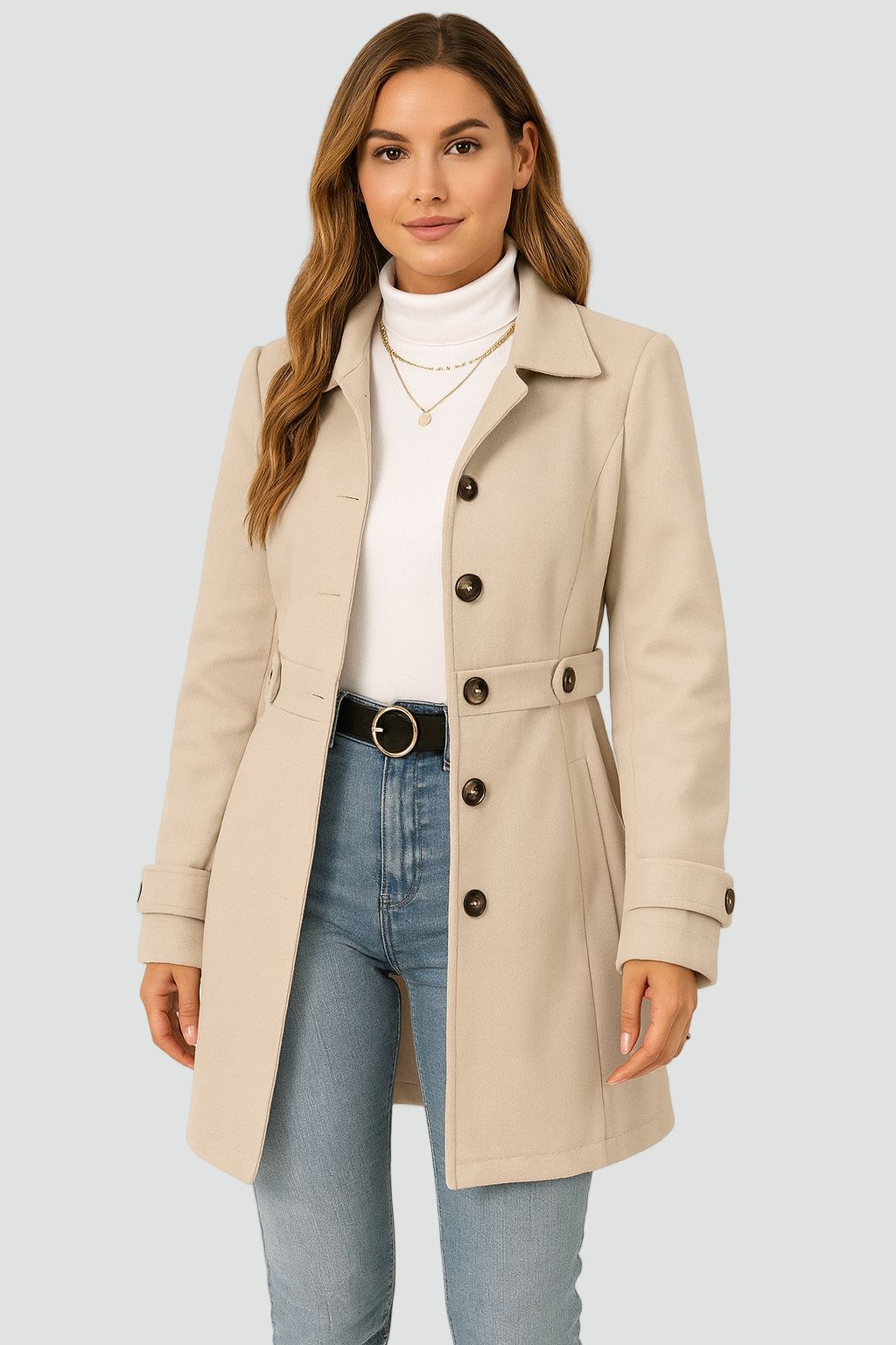 Women's Belted Coat with Tailored Silhouette - 1