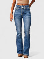 Women's Flared Trousers with Zip Detail and Fitted Hip - Ocean Blue