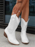 Women's Western Boots with Perforated Panels and Side Zip - White