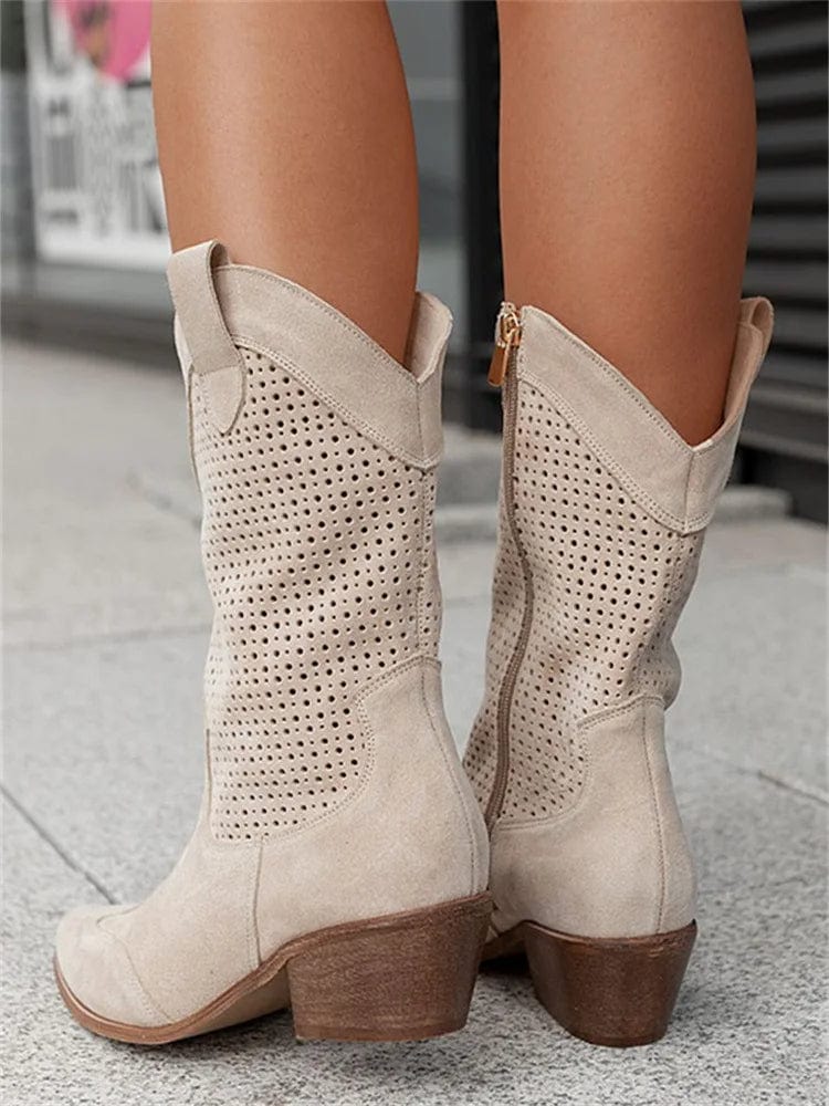 Women's Western Boots with Perforated Panels and Side Zip - 8