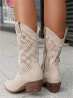 Women's Western Boots with Perforated Panels and Side Zip - 8