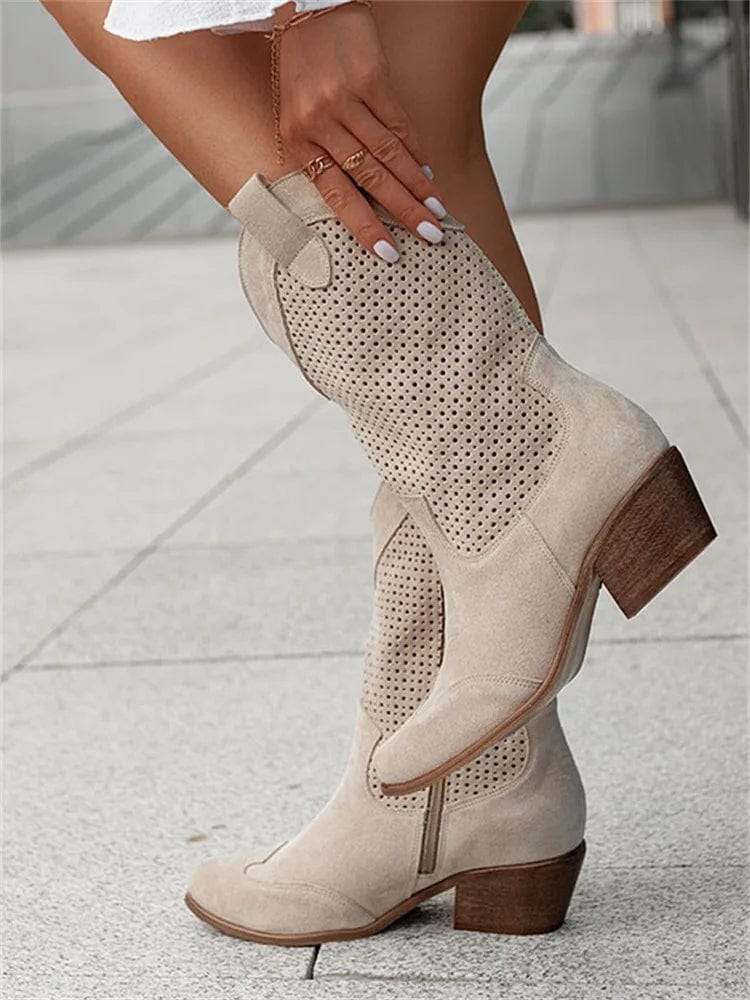 Women's Western Boots with Perforated Panels and Side Zip - 6