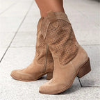 Women's Western Boots with Perforated Panels and Side Zip - 2