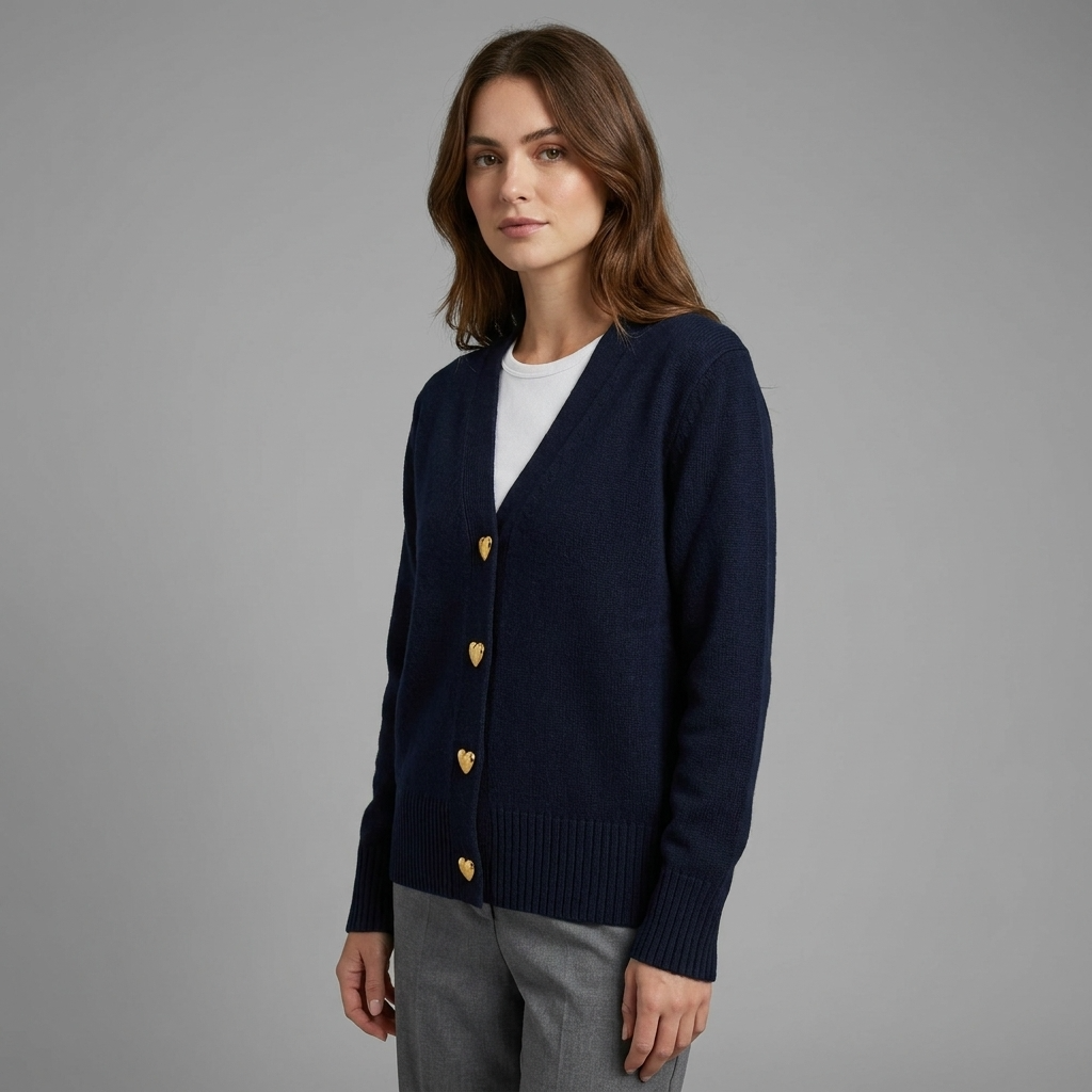 Women's Button-Up Cardigan with V-Neck and Long Sleeves - 2