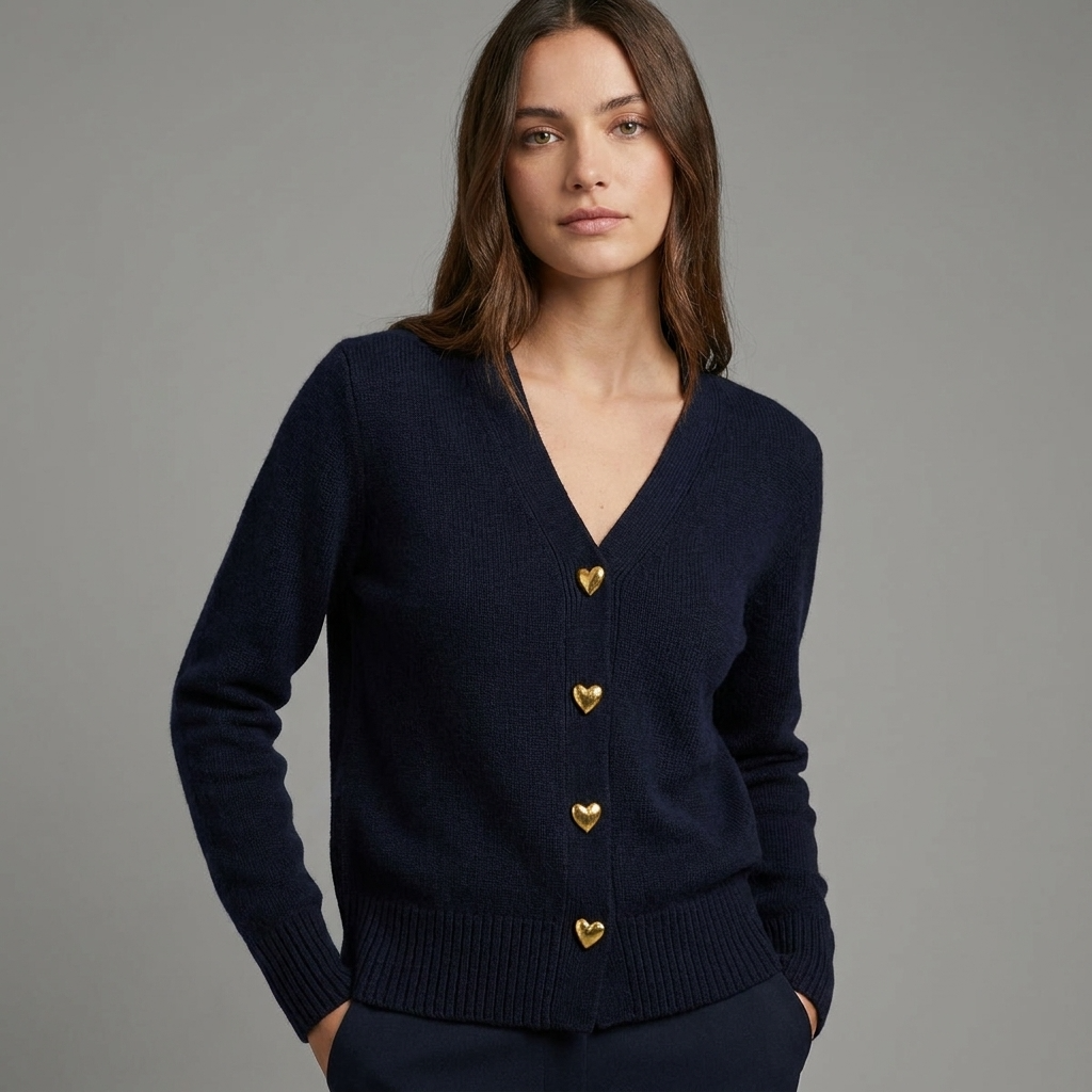 Women's Button-Up Cardigan with V-Neck and Long Sleeves