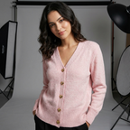 Women's Button-Up Cardigan with V-Neck and Long Sleeves - 5