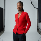 Women's Button-Up Cardigan with V-Neck and Long Sleeves - 10