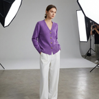 Women's Button-Up Cardigan with V-Neck and Long Sleeves - 13