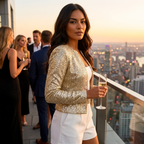 Women's Sequin Mini Blazer Long Sleeve Collarless Open Front - 8