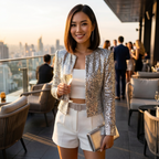 Women's Sequin Mini Blazer Long Sleeve Collarless Open Front - 3