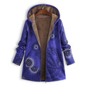 Women's Hooded Jacket with Floral Print and Front Pockets - Purple