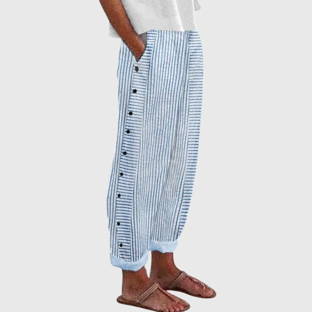 Women's Wide-Leg Trousers with Elasticated Waistband - Blue