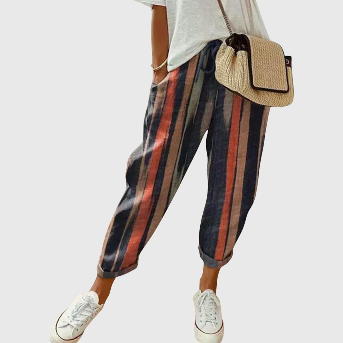 Women's Trousers Casual Fit with Elasticated Waist - Blue