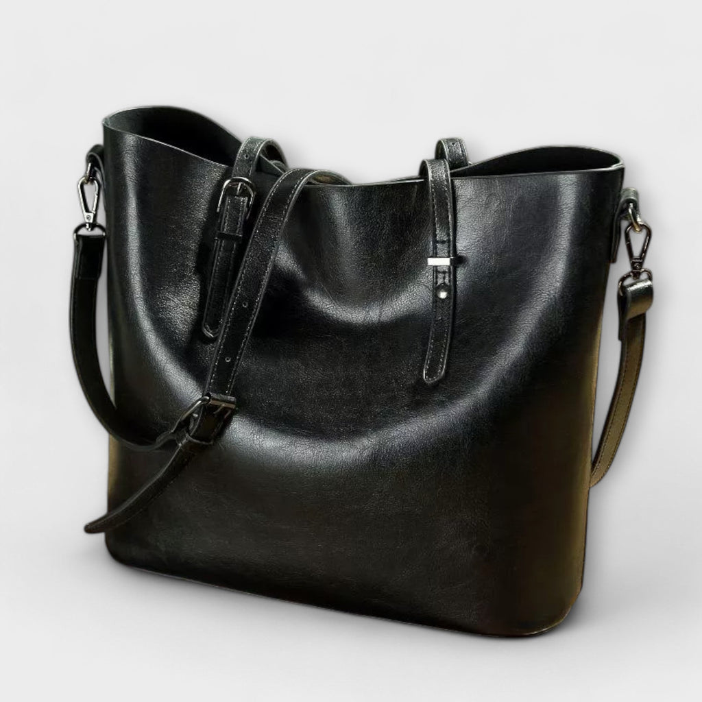 Women's Shoulder Bag with Vintage Finish and Structured Silhouette - Black
