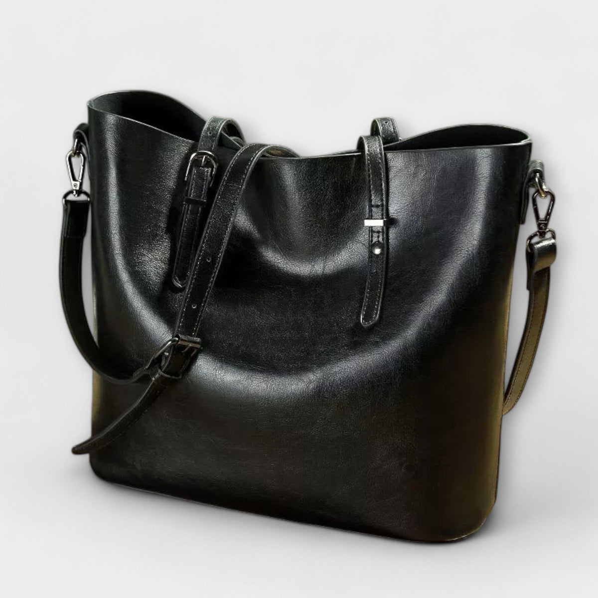 Women's Shoulder Bag with Vintage Finish and Structured Silhouette - Black