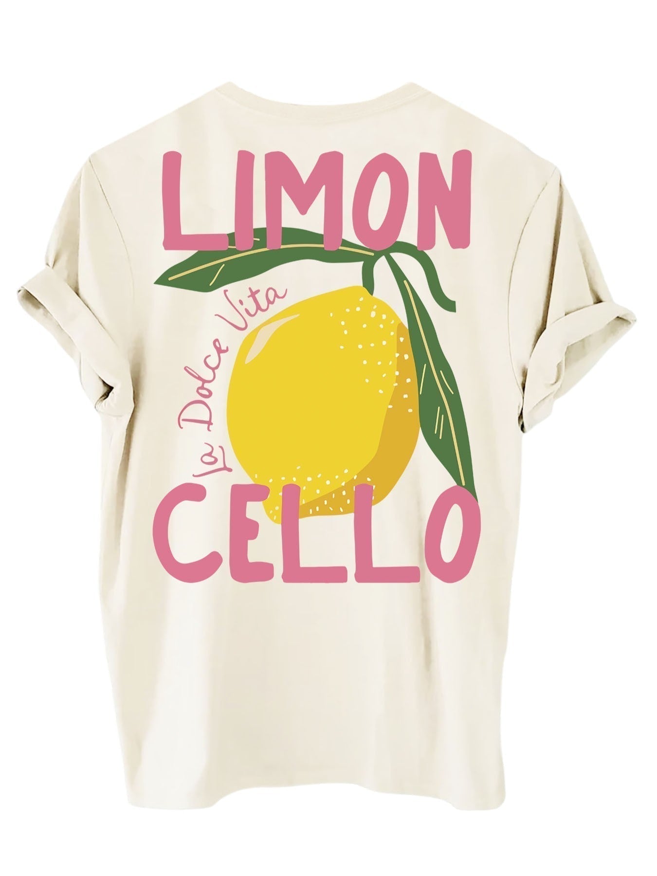 Women's Lemon Print T-Shirt with Back Graphic - Beige
