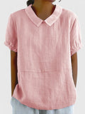 Women's Shirt Short Sleeve with Peter Pan Collar - Light Pink