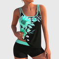 Women's Floral Print Two-Piece Swimsuit Set with Tank Top and Shorts - Blue