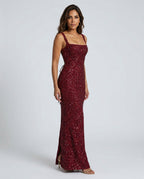 Women's Sequin Maxi Dress Sleeveless with Square Neck and Tie-Up Detail - 12