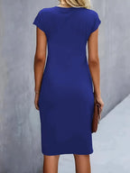 Women's Midi Dress with Round Neck and Ruched Waist - 15