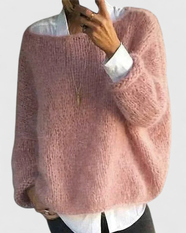 Women's Jumper Loose Fit with Round Neck - Pink