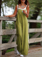 Women's Wide Leg Dungaree Jumpsuit with Adjustable Straps and Pockets - 9