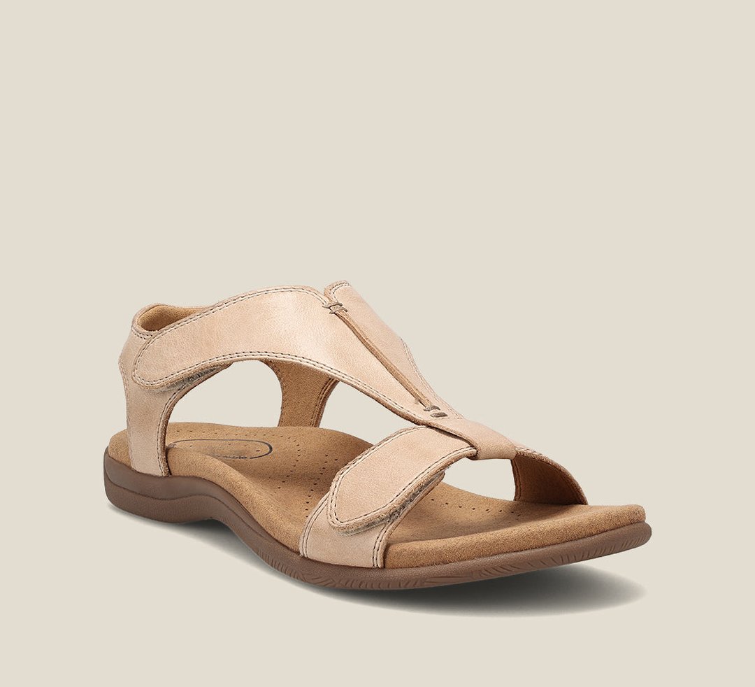 Women's Sandals with Adjustable T-Strap and Cushioned Footbed - Beige