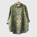 Women's Blouse Long Sleeve with Collar and Chest Pocket - Green