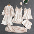 Women's Satin Lace Nightwear Set 5-Piece for Sleepwear - Champagne