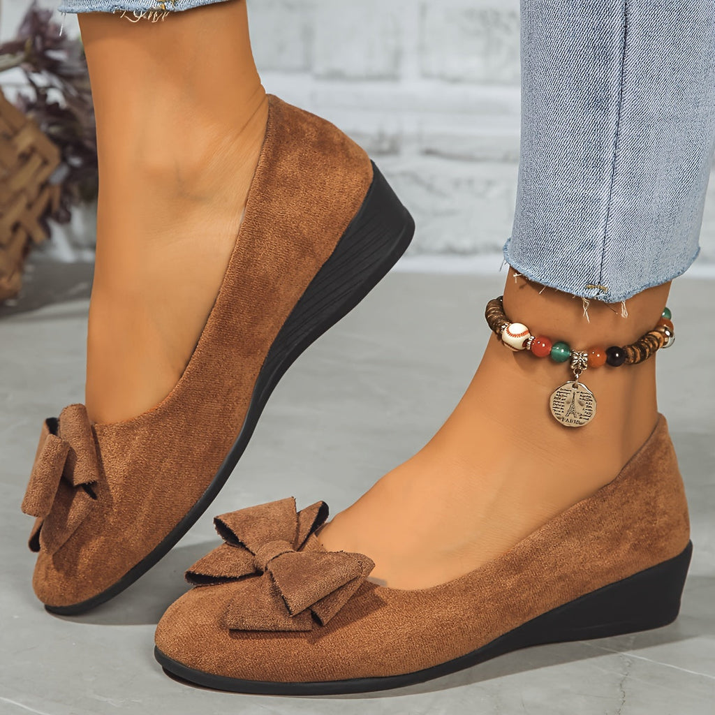 Women's Flat Shoes with Bow Detail and Round Toe - 6