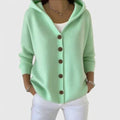 Women's Hooded Cardigan Button-Front with Long Sleeves - Green