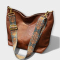 Women's Shoulder Bag with Patterned Strap - Brown