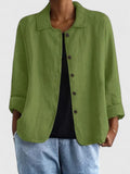 Women's Button-Up Top with Collar and Long Sleeves - Green