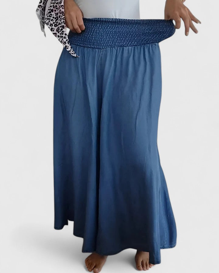 Women's Wide-Leg Trousers with Smocked Waistband - 5