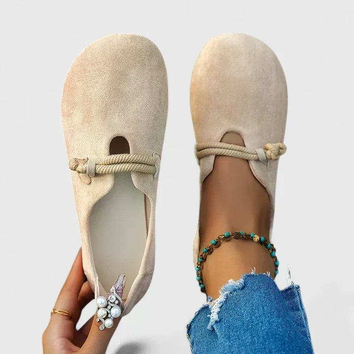 Women's Slip-On Loafers with Braided Trim Detail - Beige