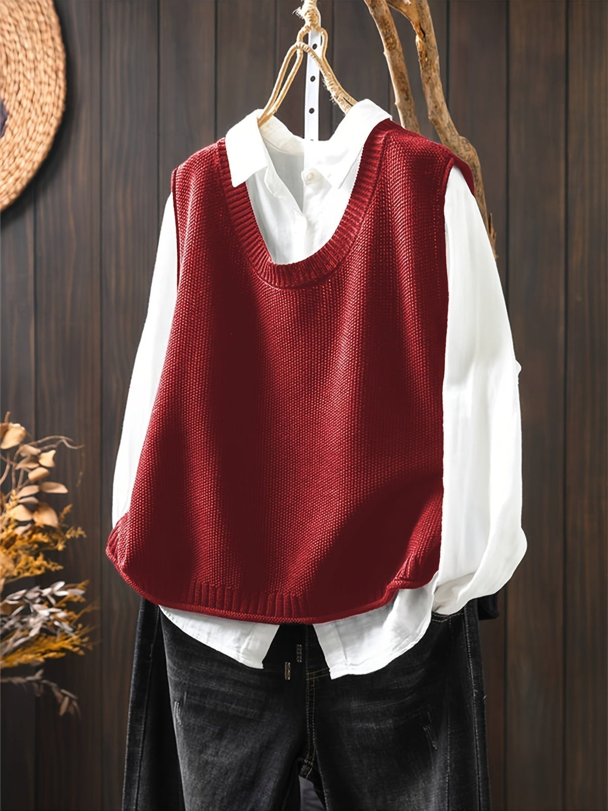 Women's Cardigan Relaxed Fit with Button Detailing - Red