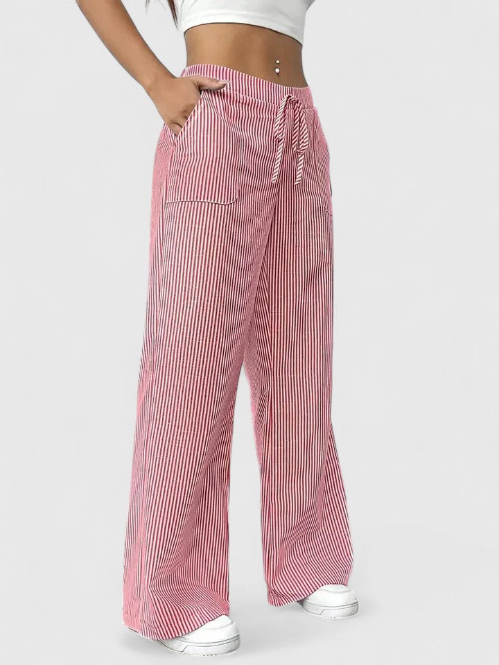 Women's Wide-Leg Trousers with Elasticated Drawstring Waist - Pink