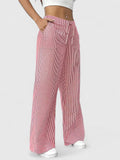 Women's Wide-Leg Trousers with Elasticated Drawstring Waist - Pink