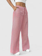 Women's Wide-Leg Trousers with Elasticated Drawstring Waist - Pink